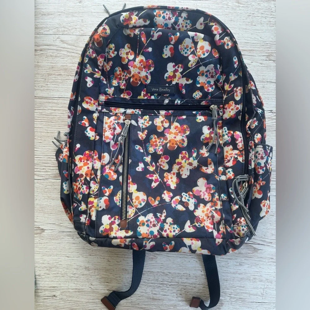 Vera Bradley *RETIRED PATTERN* Cut Vines Lighten Up Grand Backpack Floral Navy